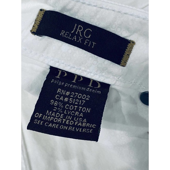 Paige Men's JRG Straight Leg Relaxed Fit Stretch Premium Denim Jeans in White - Picture 8 of 8